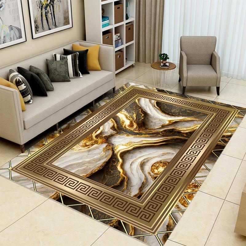LuxuryGilded Carpet Marble Texture Living Room Anti Slip Mat European Light Luxury Bedroom Sofa Foot Mat Modern Simple Floor Mat