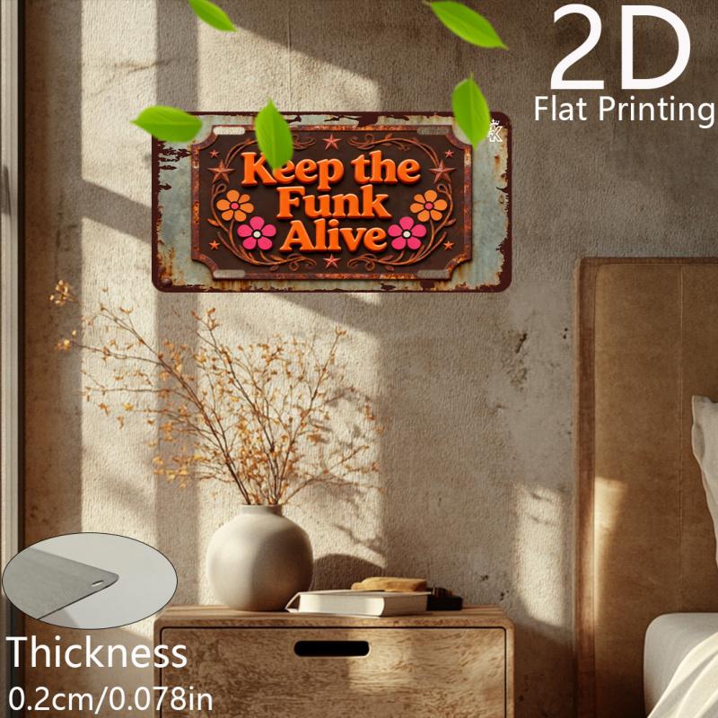 2D Flat, 1pc Vintage Funk Music Decorative Sign - Keep the Funk Alive Retro Wall Art Plaque, 6x12 Inch Aluminum Metal Wall Decor