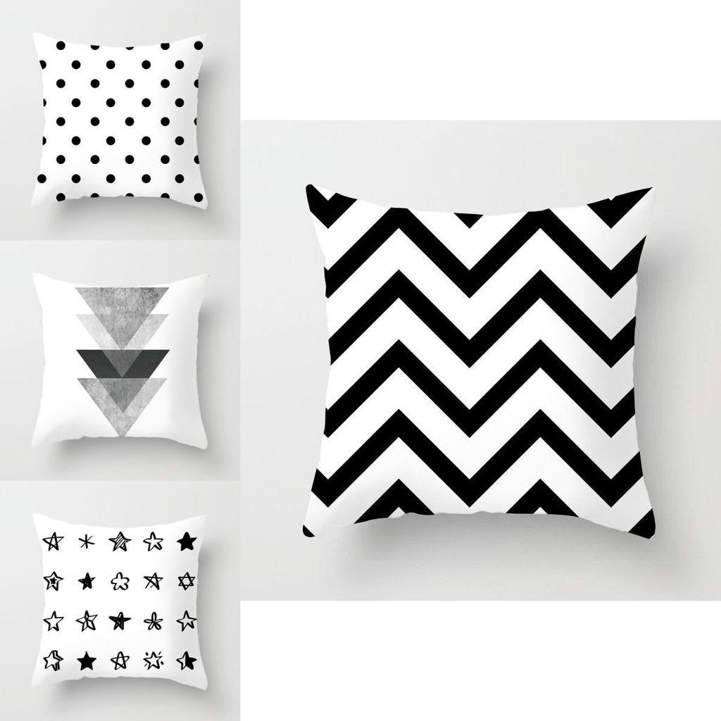 Fadeless And Super Soft Geometric Throw Pillow Case Featuring Striped Dotted Grid Design