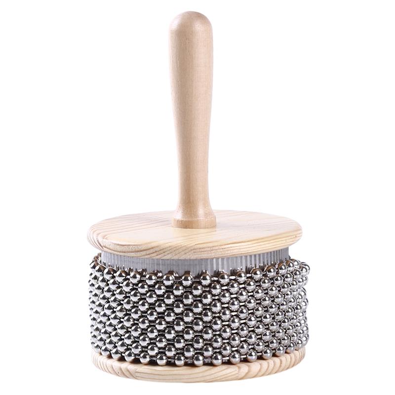 1pc Wooden Cabasa Metal Beaded Chain  Cylinder Pop Hand Shaker Percussion Instrument For Classroom Band Medium Size