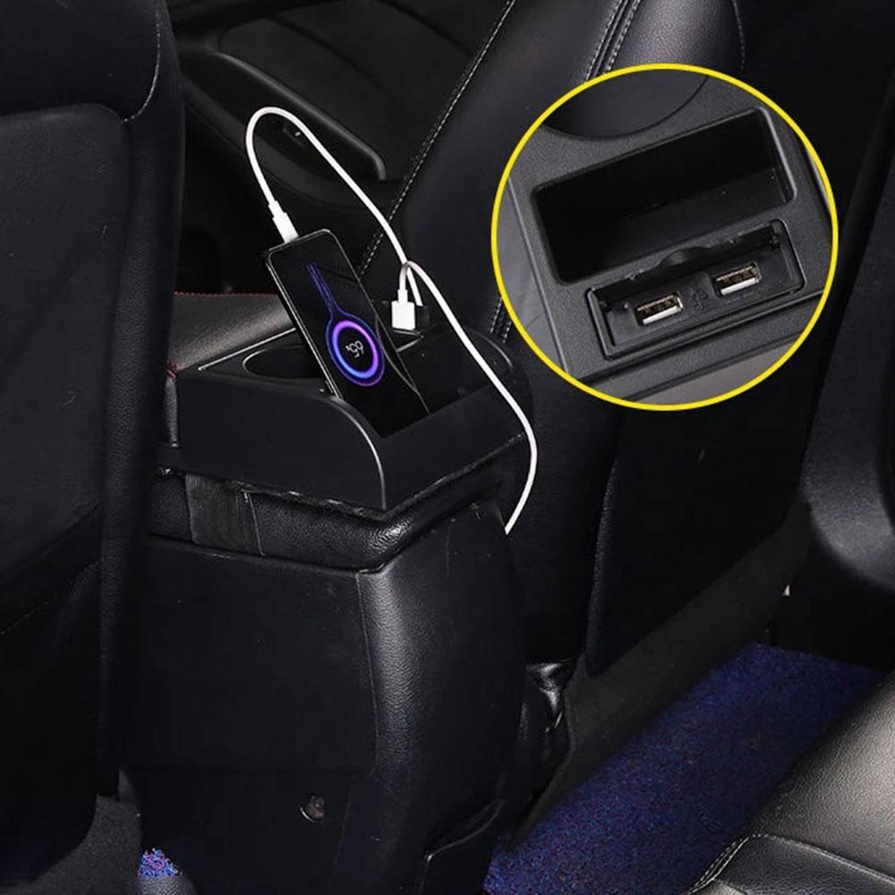 1Pc Universal Car Armrest with Cup Holder Pu Leather Storage Box Soft Elbow Support Cushion Multifunctional Movable Armrest