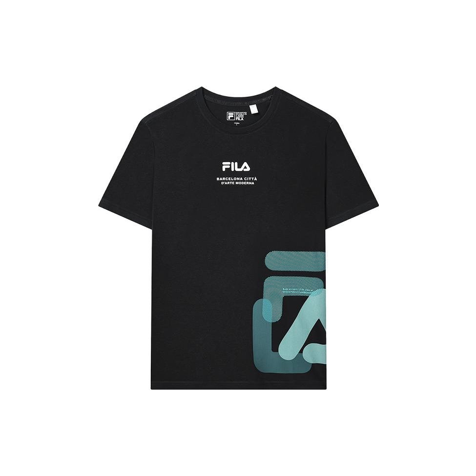 FILA American Vintage Logo Print Loose Short Sleeve T-Shirt Men Tops Black F11M319104FBK