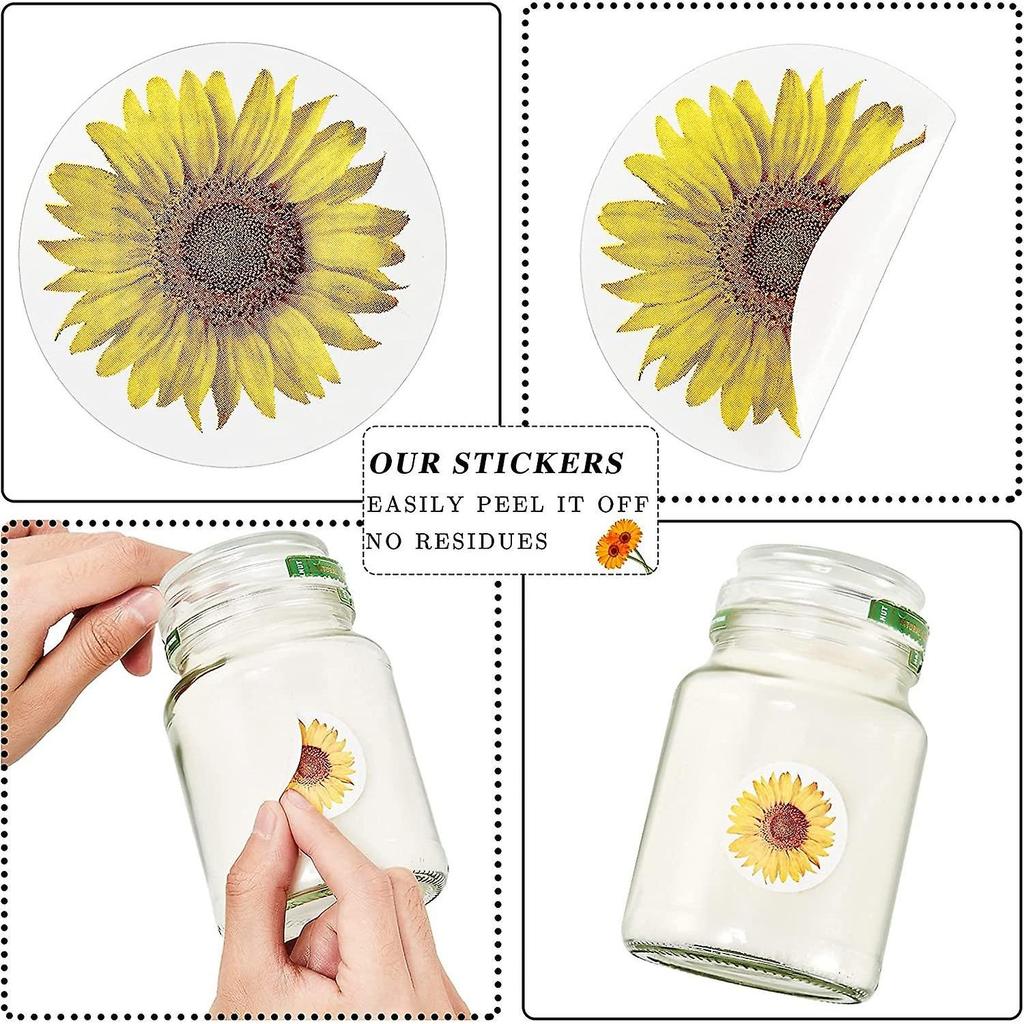 Sunflower Sticker, 1000 Pieces 1.5 Inch Sunflower Label with 8 Sunflower Pattern Sunflower Sticker Roll Self Adhesive Seal for Christmas Thanksgiving 