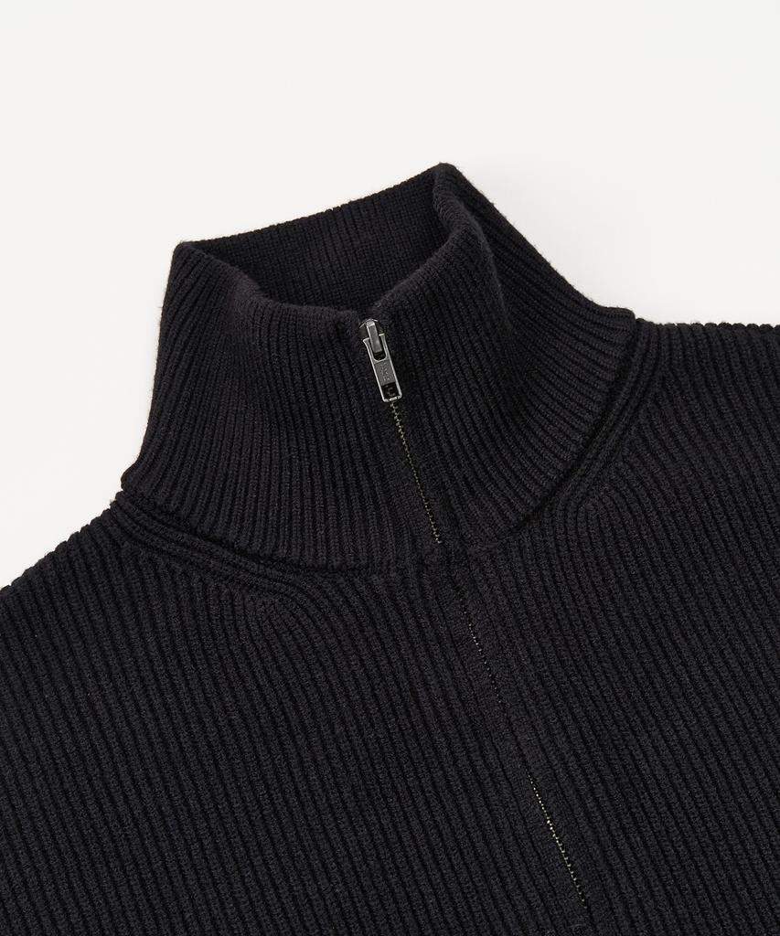 Excontainer Minimal High-Neck Knit Zip-Up (Black)