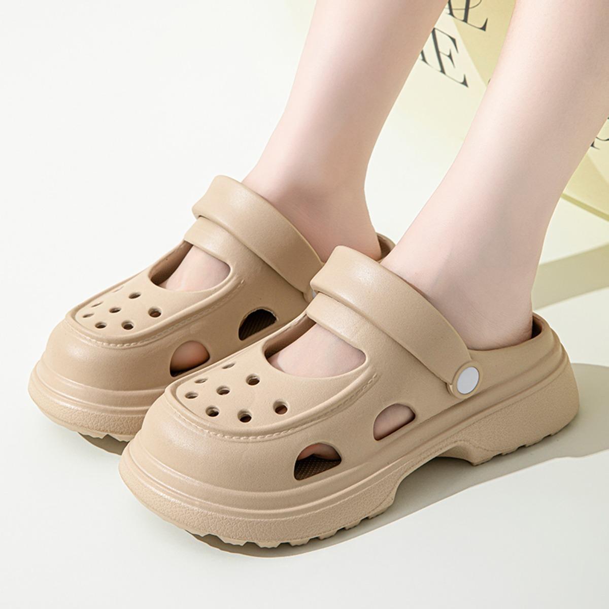 

2025 new women s platform hole shoes ultra-light new material non-slip solid color summer can wear slippers 40-41 хакі