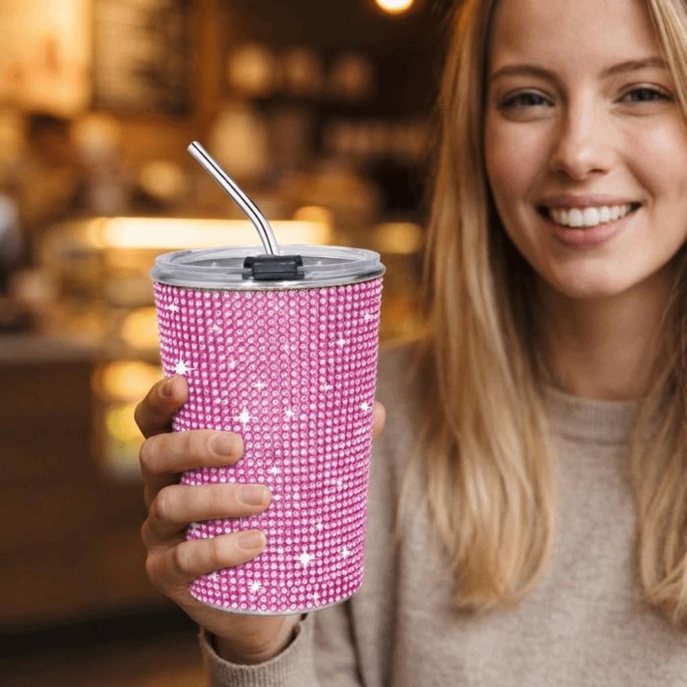 Durable 500ml Rhinestone Water Cup Sparkling Reusable Glitter Coffee Mug Unbreakable Bling Creative Straw Cup Girl