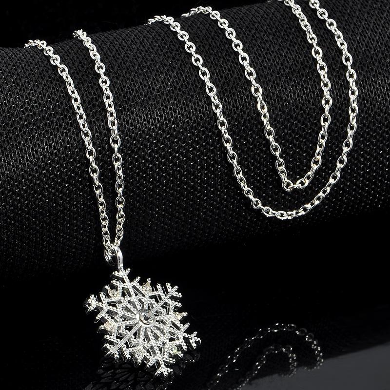 Fashion Charms Lady Crystal Snowflake Zircon Flower Silver Plated Necklaces Jewelry For Women