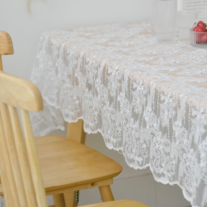 

White Lace Tablecloth Fancy Rectangular Korean Style French Coffee Table Cloth Cover Cloth High-End Embroider Dining Table Fabric High-grade relief Embroider White 130*180cm