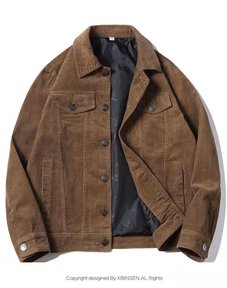 Men's Retro Corduroy Lapel Jacket - Spring/Autumn Casual Workwear, Loose Fit Pure Cotton