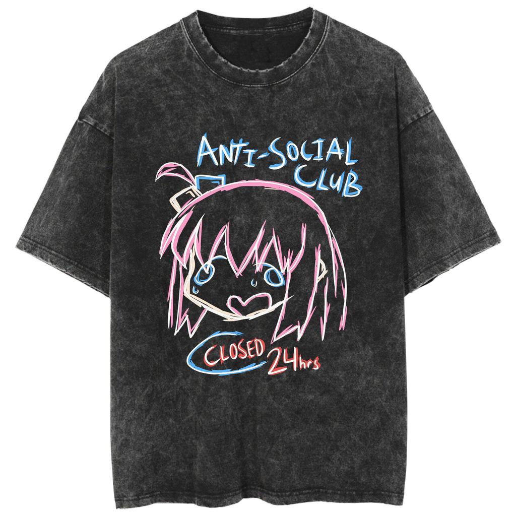 Bocchi The Rock Kessoku Band Silhouette Doublesided Vintage Washed T Shirt 2026 Summer Oversized  Graphic Tee for Men Women