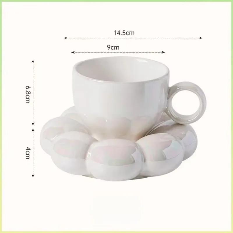 6oz Sunflower Coffee Mug Aesthetic Ceramic Cloud Cup Decorative Saucer Afternoon Tea Water Cup Office Decor Home Mug Drinkware