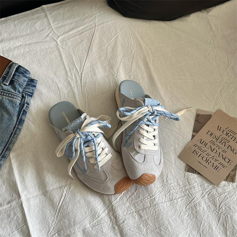 Sheepskin Wang Yibo Same Shoes, Leather Inner Height Increase Bag Head Half Slippers Women's Pair Lace-up Bag Head Casual Moral Training Shoes