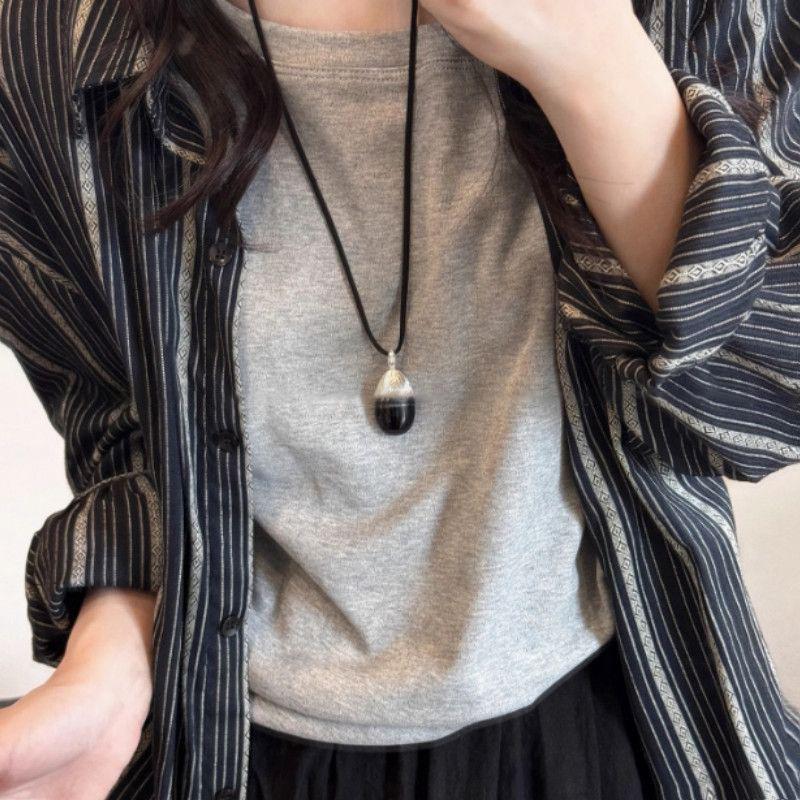

Simple Fashion Geometric Teardrop-shaped Pinecone Resin Pendant Long Necklace for Women Sweater Chain Jewelry Accessories Gifts чёрный