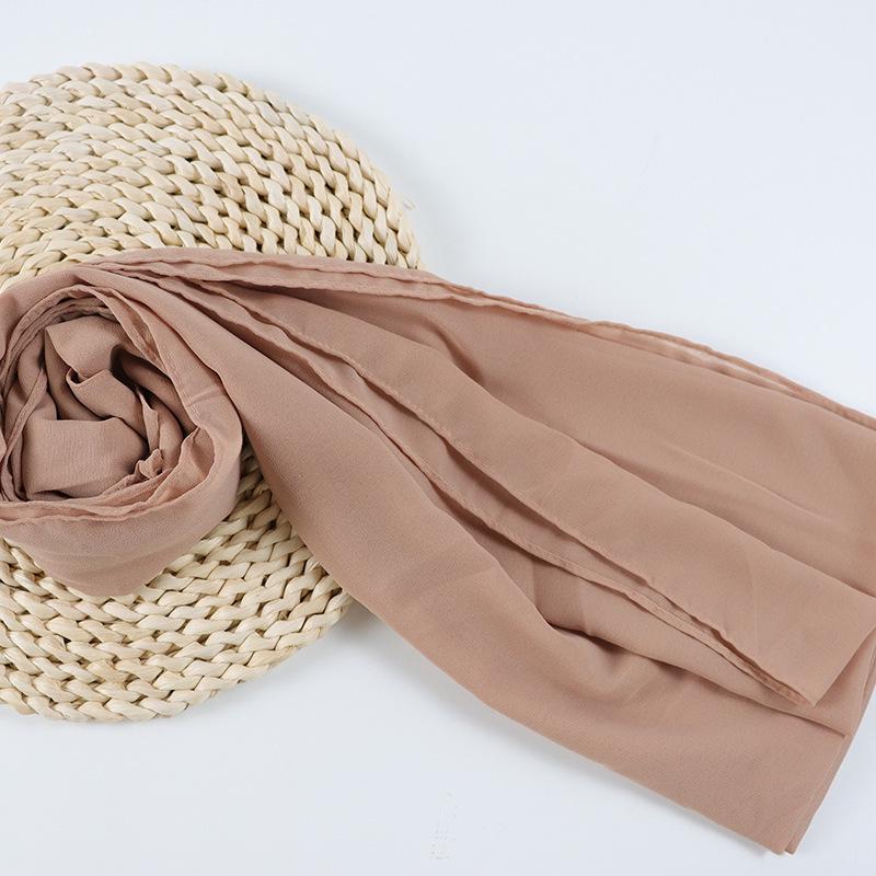 Damen einfarbiger Perlen-Chiffon-Bubbleschal, langer Seiden-Kopfschal, 70x180cm, nahöstlicher Stil