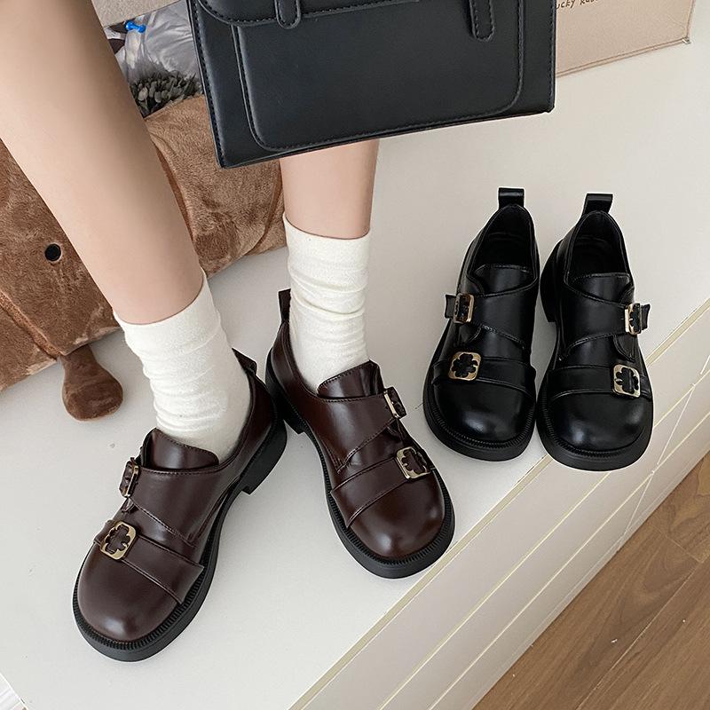 Autumn College Style Small Leather Shoes Women's New Round Head Thick Heel Platform Mary Jane Shoes