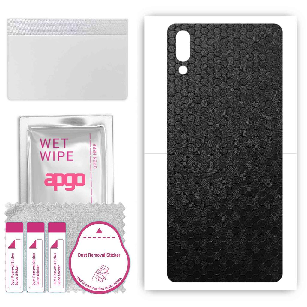 apgo Protective Skin Sticker for the back compatible with Sony Xperia L3, Wrap Film, Foil, Vinyl - Pattern Black Honeycomb
