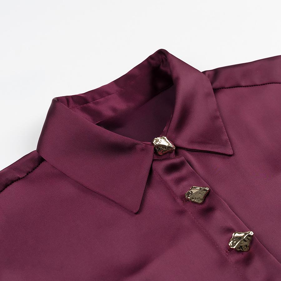 European and American style, new women's clothing, classic gold button-trimmed silk satin shirt 2138748712.