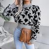 Leopard Print Knitted Crop Sweater Women Autumn Winter Long Sleeve O Neck Nipped Tops Sizes S to L