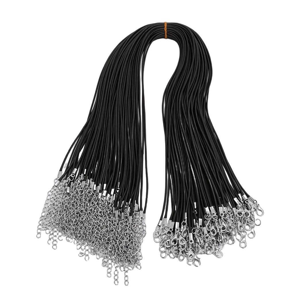 100 Pièces Cordon Cire Cordon de Collier en Vrac avec Fermoir Chaîne Bracelet Fournitures de Fabrication de Bijoux Accessoires 1,5 mm Diamètre 50 cm L 5 cm Extension Noir