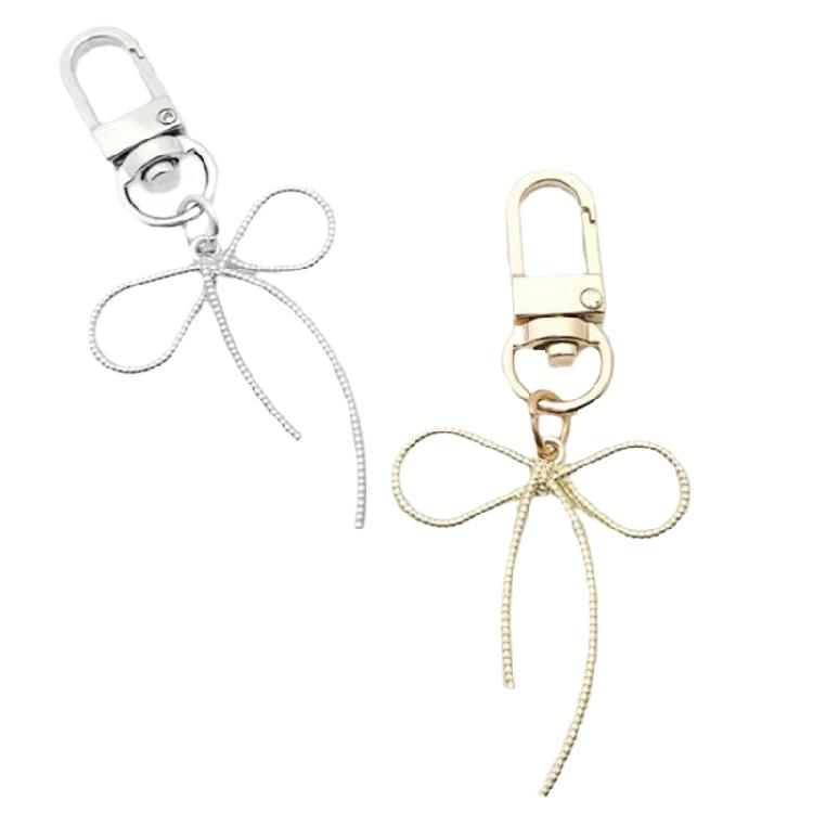 Trendy Bowknot Shape Key Rings Pendant Butterfly Knot Beads Keychain Accessories