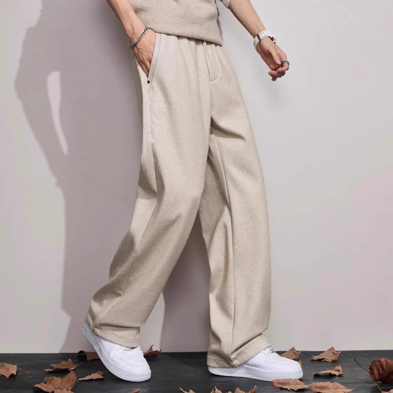 

Autumn Men Wide Leg Pants Loose Fit Casual Textured Knit Trousers Beige S абрикосовый