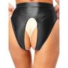Womens Glossy Stretchy Panties High Waist Open Crotch Design Elastic Waist Sexy Underwear Lingerie
