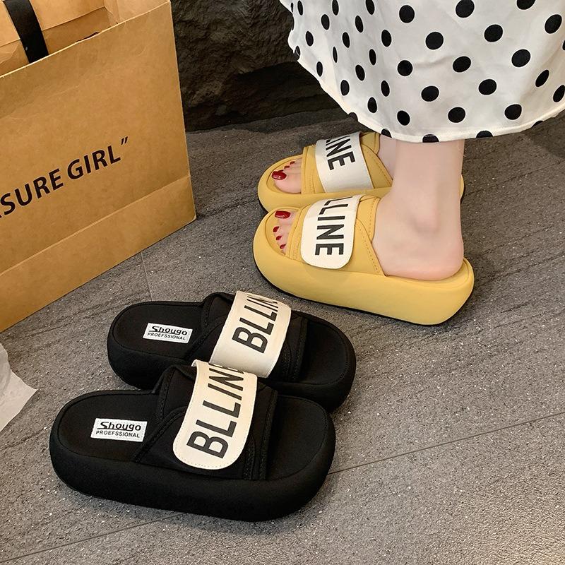 Velcro platform slippers women's new summer wear versatile letter sandals beach cool slippers