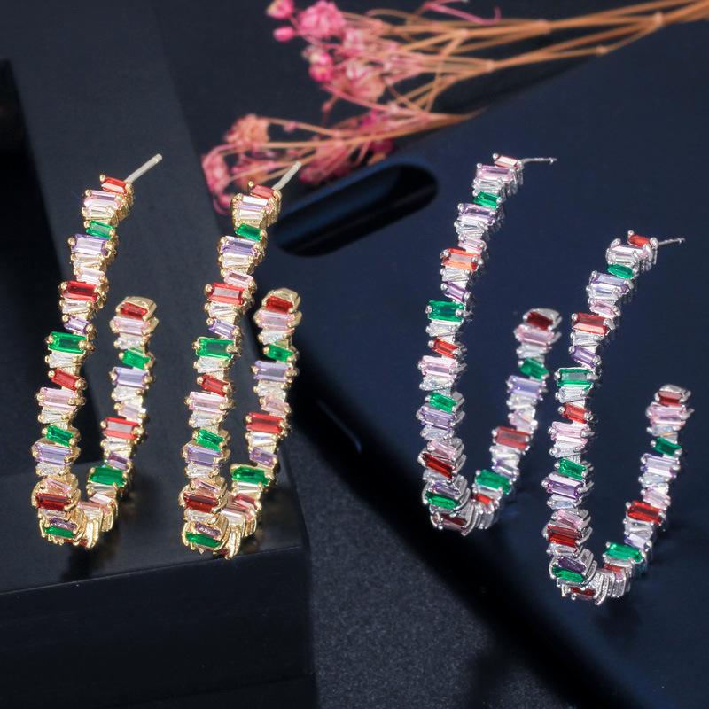 E0277 Square Irregular Earrings Creative Semicircular Color Zircon Earrings Pendant Needle