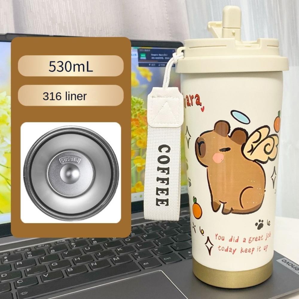 Large Capacity Capybara Insulated Water Bottle 316 Stainless Steel Capybara Coffee Mug  Students