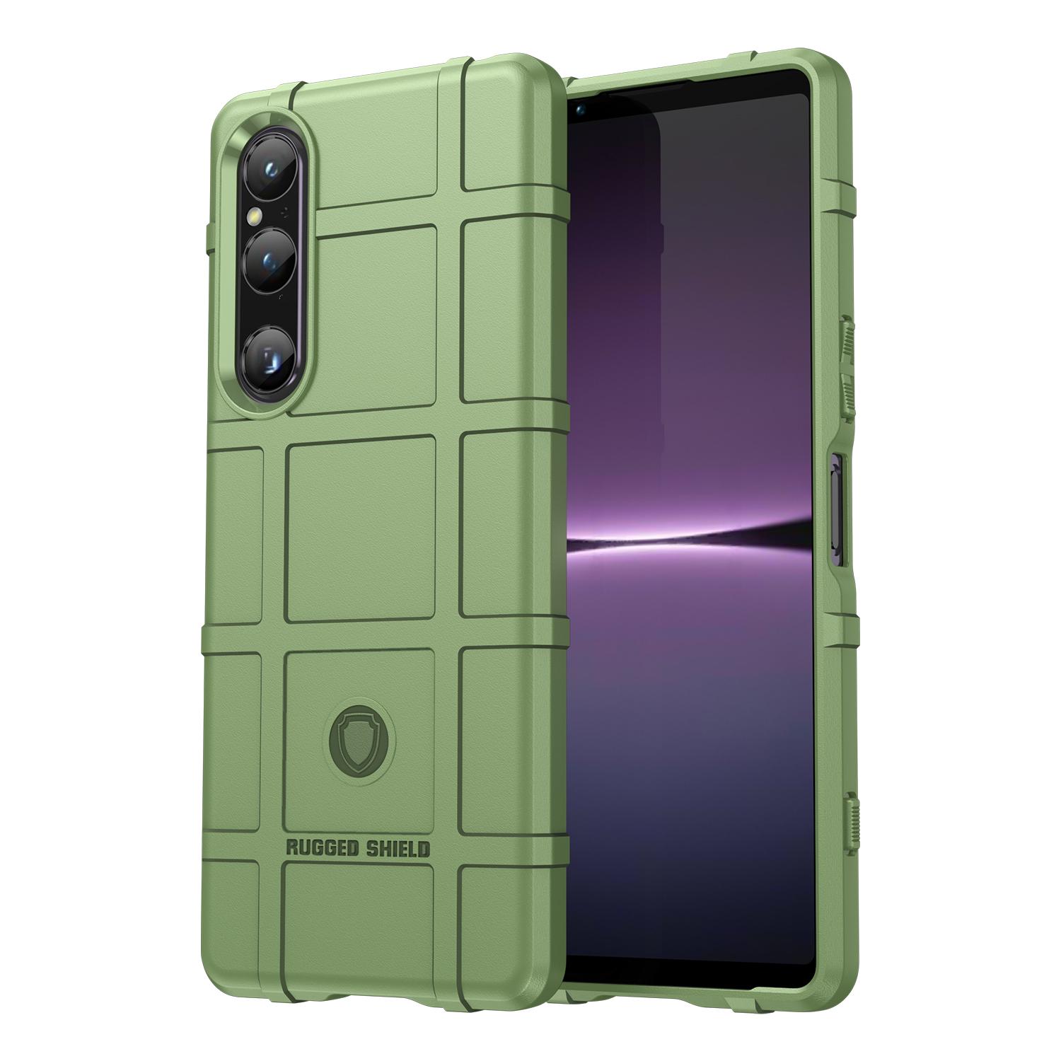 

For Sony Xperia 1 V Soft TPU Phone Case Rugged Square Grid Texture Anti-Slip Cover Green