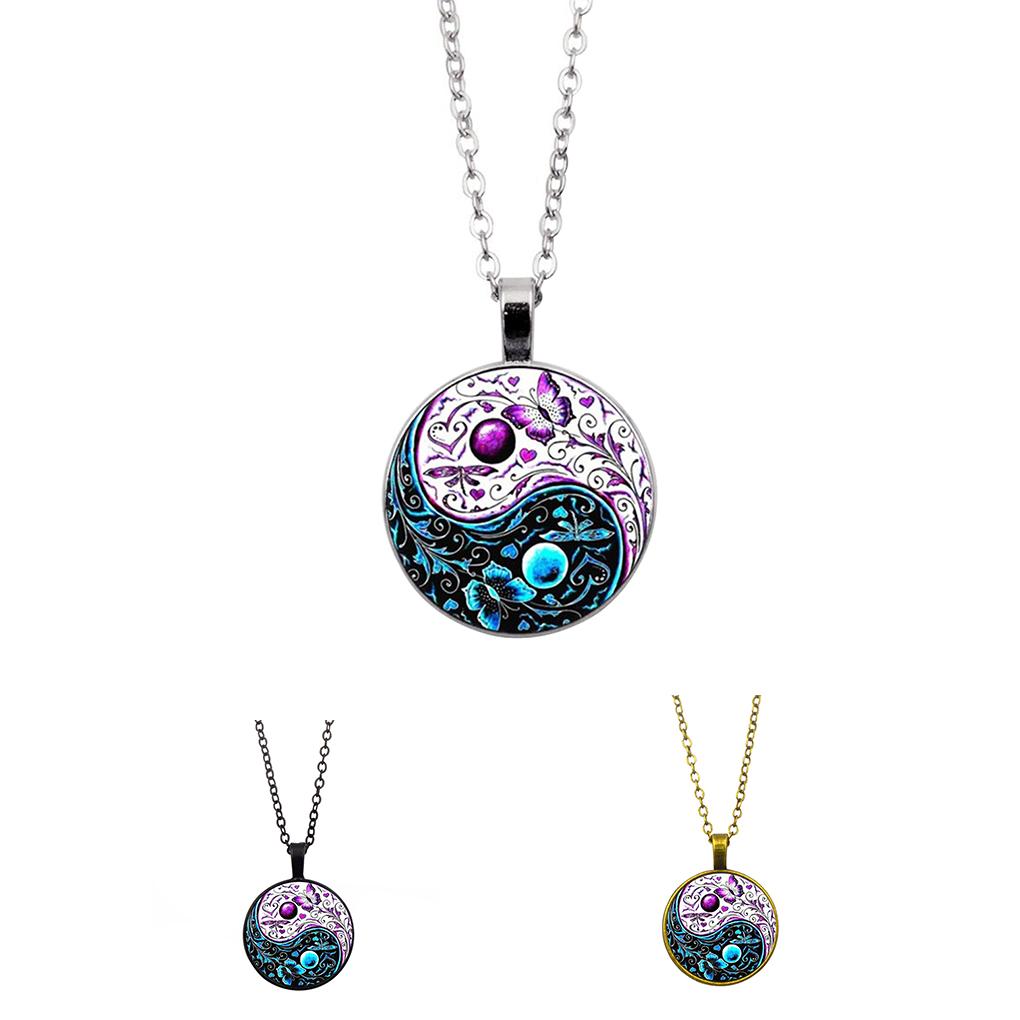 Women Vintage Necklace Contrast Color Tai Contrast Color Tai Pendant Girls Sweater Neck Chain Jewelry - Silver