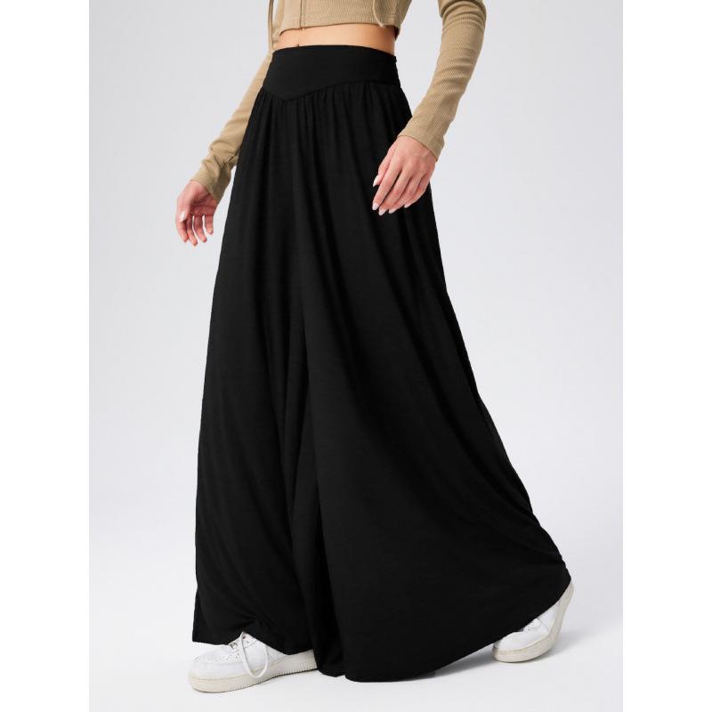 

Drapey High Waist Wide Leg Casual Pants for Women - Loose Fit Dance Long Pants S чорний
