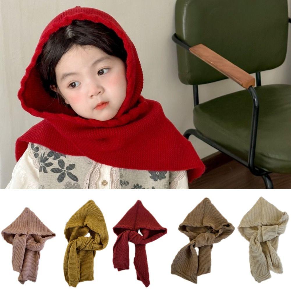 Solid Color Retro Children's Hats Knitted Knitted Hat Hoodie Baby Shawl Scarf  Children's Wear