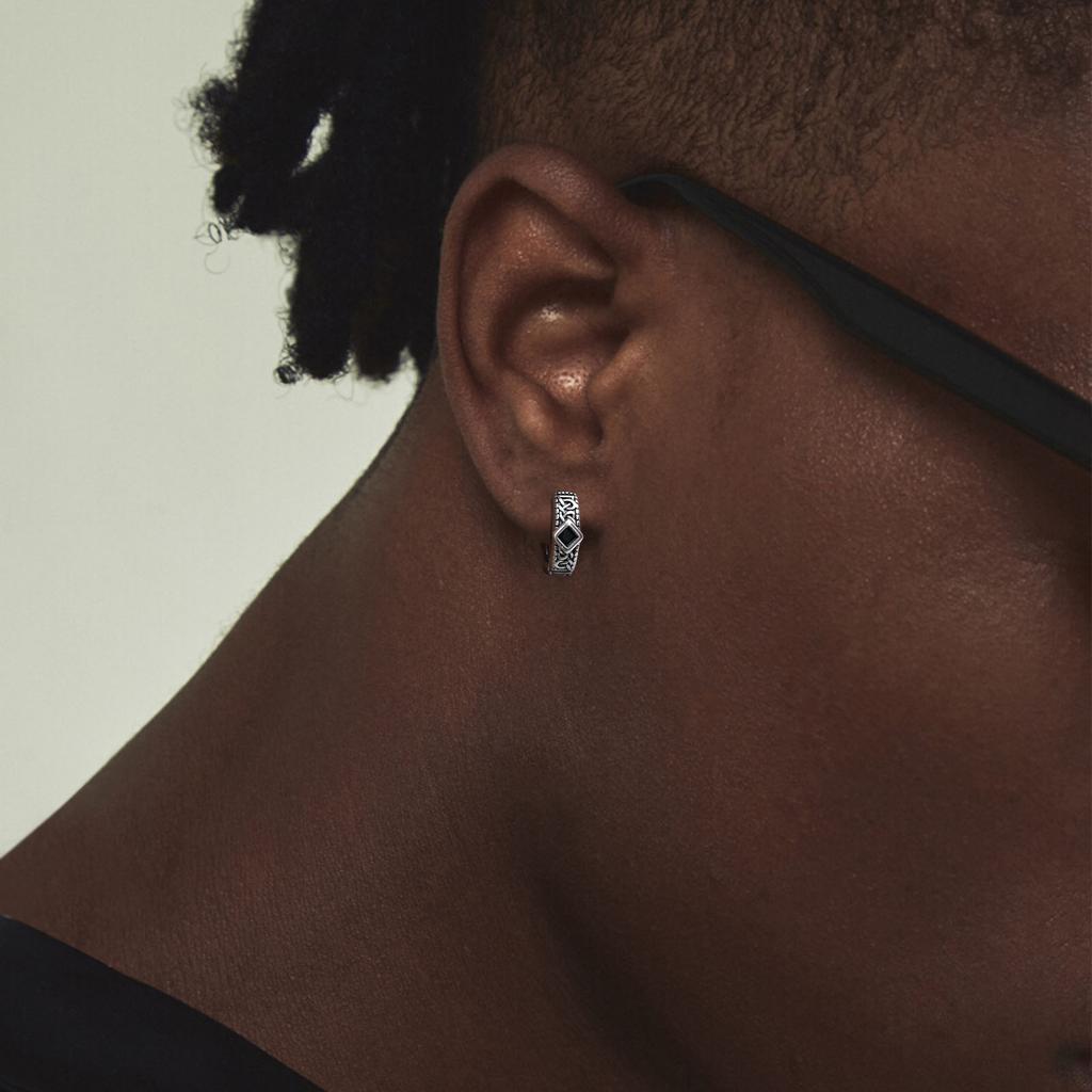 Men's Unique Rhombus Hoop Earrings, Stainless Steel Silver Color Vintage Small Earrings, Punk Gothic Trendy Jewelry for Men Boy