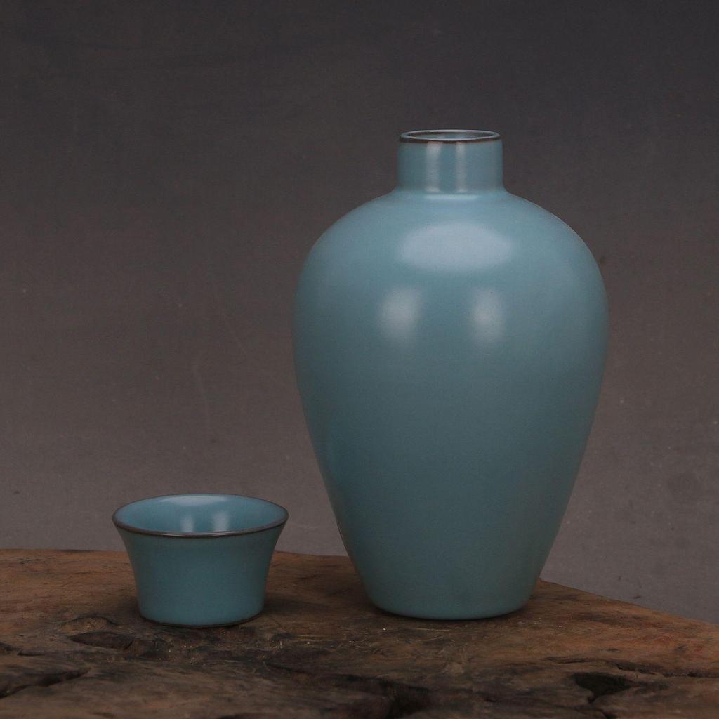 Song Dynasty Style Blue Glaze Tripod Plum Vase with Lid – Authentic-Looking Collectible Display Piece