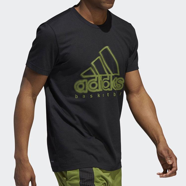 Adidas Large Logo Print Casual Crew Neck Short Sleeve T-Shirt Men Tops Black DZ0664