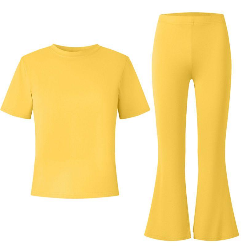 8-12 Years Girls' Solid Color T-shirt and Flare Pants Set Casual Clothes
