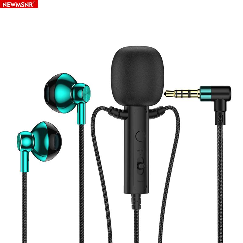 For Live Broadcast Karaoke with Clip Lapel Mic Earphones Portable 3.5mm In-ear Headset Surround Sound Earphones for Online Gamer