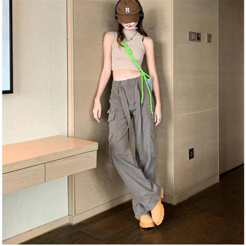 2022 Autumn Fashion Loose Casual Trousers Vintage Streetwear Retro Overalls Wide Leg Cargo Women Pants Womens Trousers Low Waist