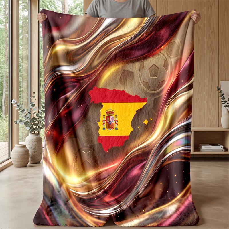 Spain Football Printed Flannel Blanket Skin Friendly Warm Decorative Throw for Indoor Couch Bed Daily Use