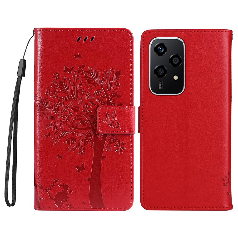 For Honor 200 Lite Phone Case with Stand Cat Tree Pattern Leather Wallet Mobile Cover