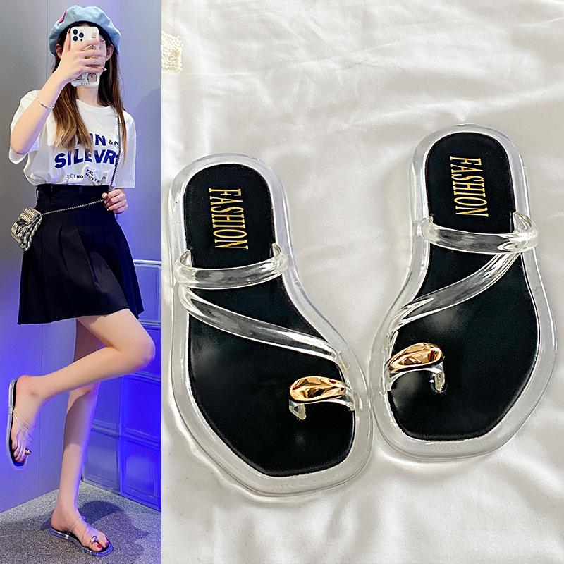 

New gold buckle crystal cover toe cool slippers women s summer wear new fashionable versatile non-slip crystal jelly slippers women 40-41 помаранчевий