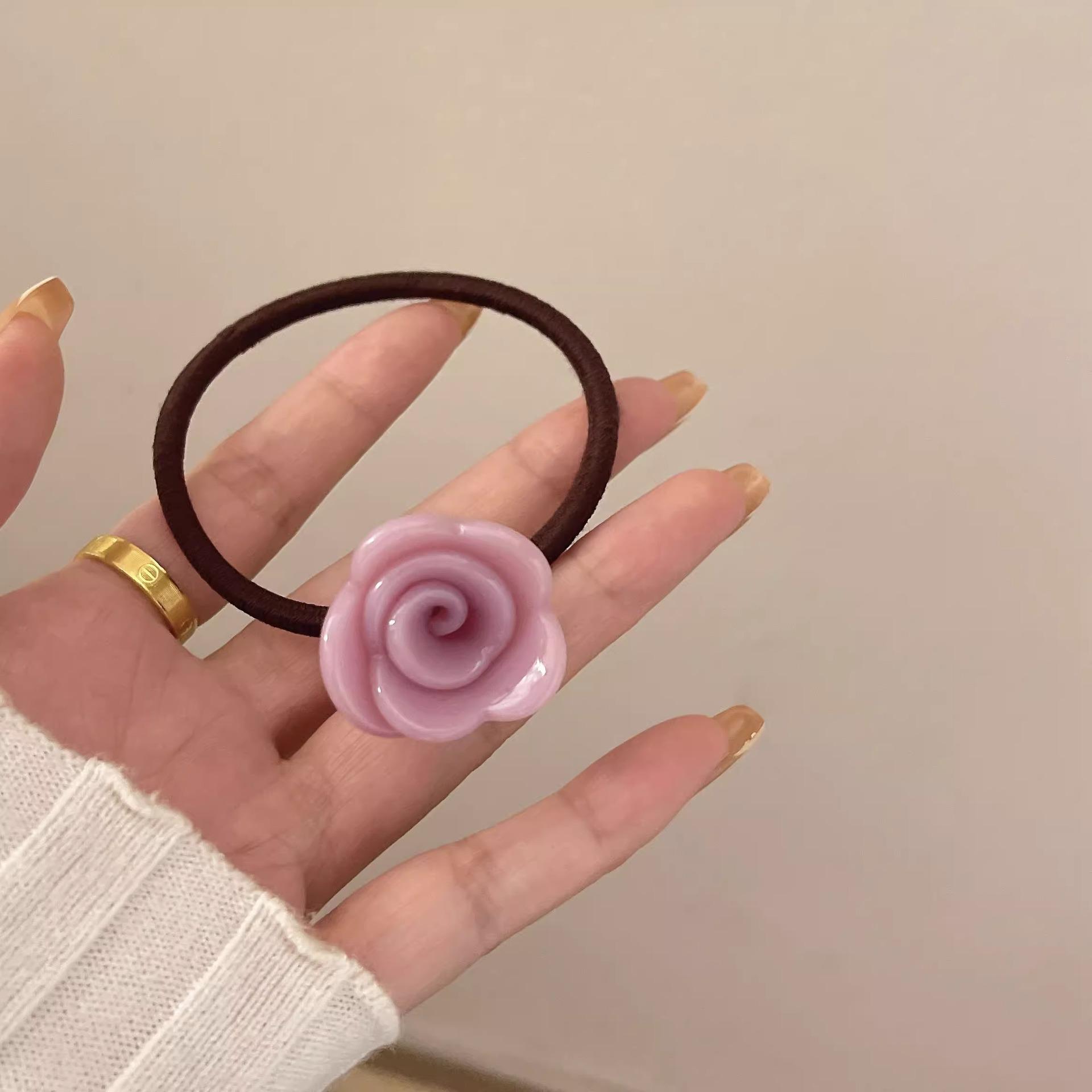 Korean Style Rose Flower Hair Tie - Versatile Acetate Sweet Low Ponytail Accessory