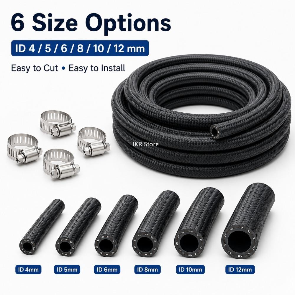NBR Fuel Hose with Clamps Oil Resistant 4mm 5mm 6mm 8mm 10mm 12mm Diesel Pipe for Vehicle Plumbing Repair and Maintenance