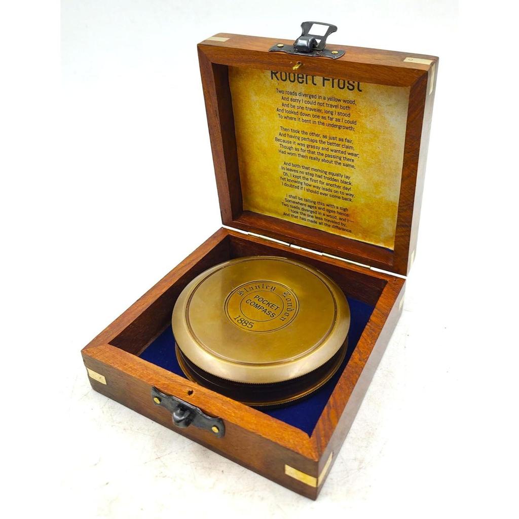 Antique Brown Finish Brass 3" Compass Maritime Stanley London 1885 Compass Gift Item. (Brown Antique Compass with Wood Box)