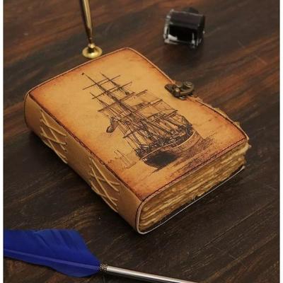 Segelschiff Handgemachtes Vintage Leder Journal Blanko Zauber Grimoir Buch des Schattens