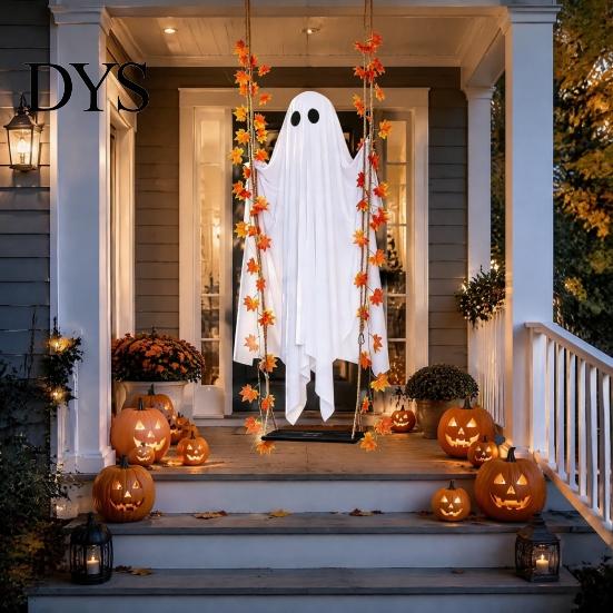 Reusable Holiday Props Light Up Hanging Swinging Ghost Halloween Decoration with Remote Control, Large White Unique Theme Accents Ornament Maple