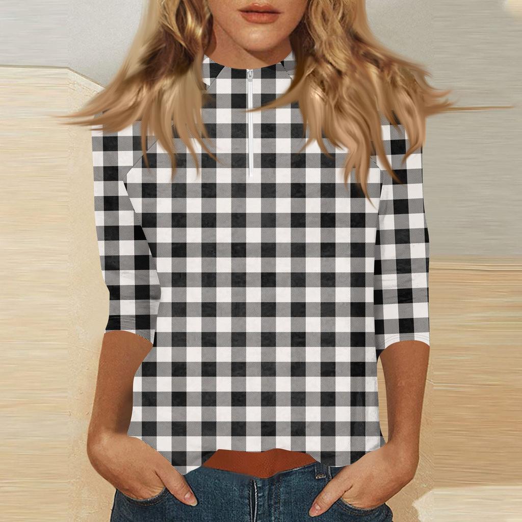 Damen Oberteil mit Stehkragen, 3/4 Ärmeln und Reißverschluss, hoch