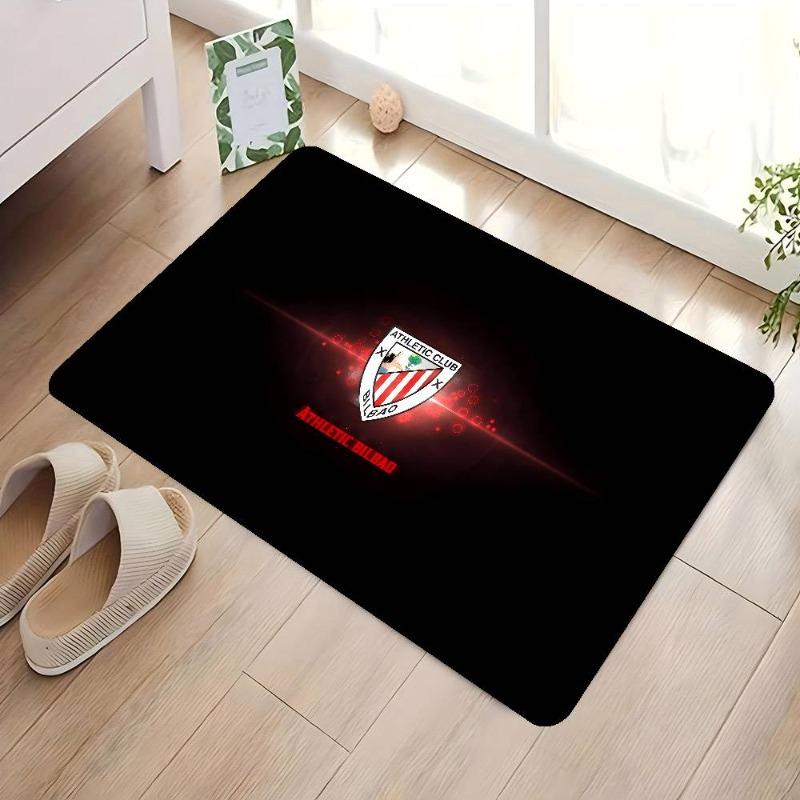 Tappetino Rettangolare Athletic Club Bilbao Strisce Rosse Bianche Logo Calcio Tappetino Antiscivolo Ingresso Tifoso di Calcio Decorazione per la Casa