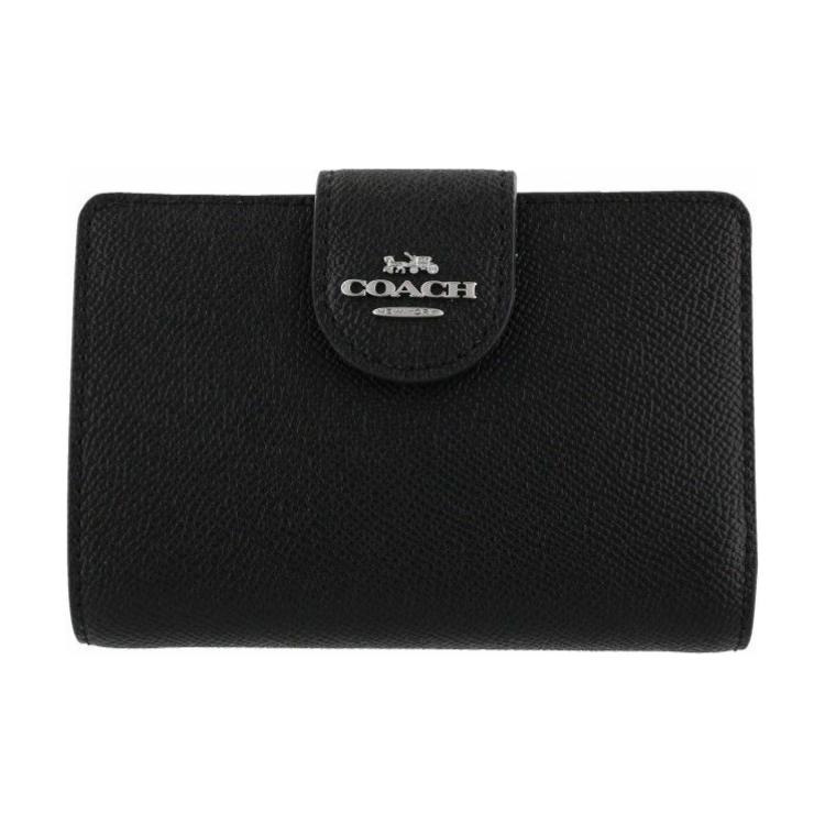 

Coach Corner Zip 13 Snap Storage Leather Card Holder Wallet Medium Women wallet Silver Black 6390-SVDTV Basic Set (Bag+Dust Bag)